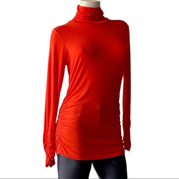 Like new Design History long red ruched jersey top blouse - size M - Picture 2 of 3